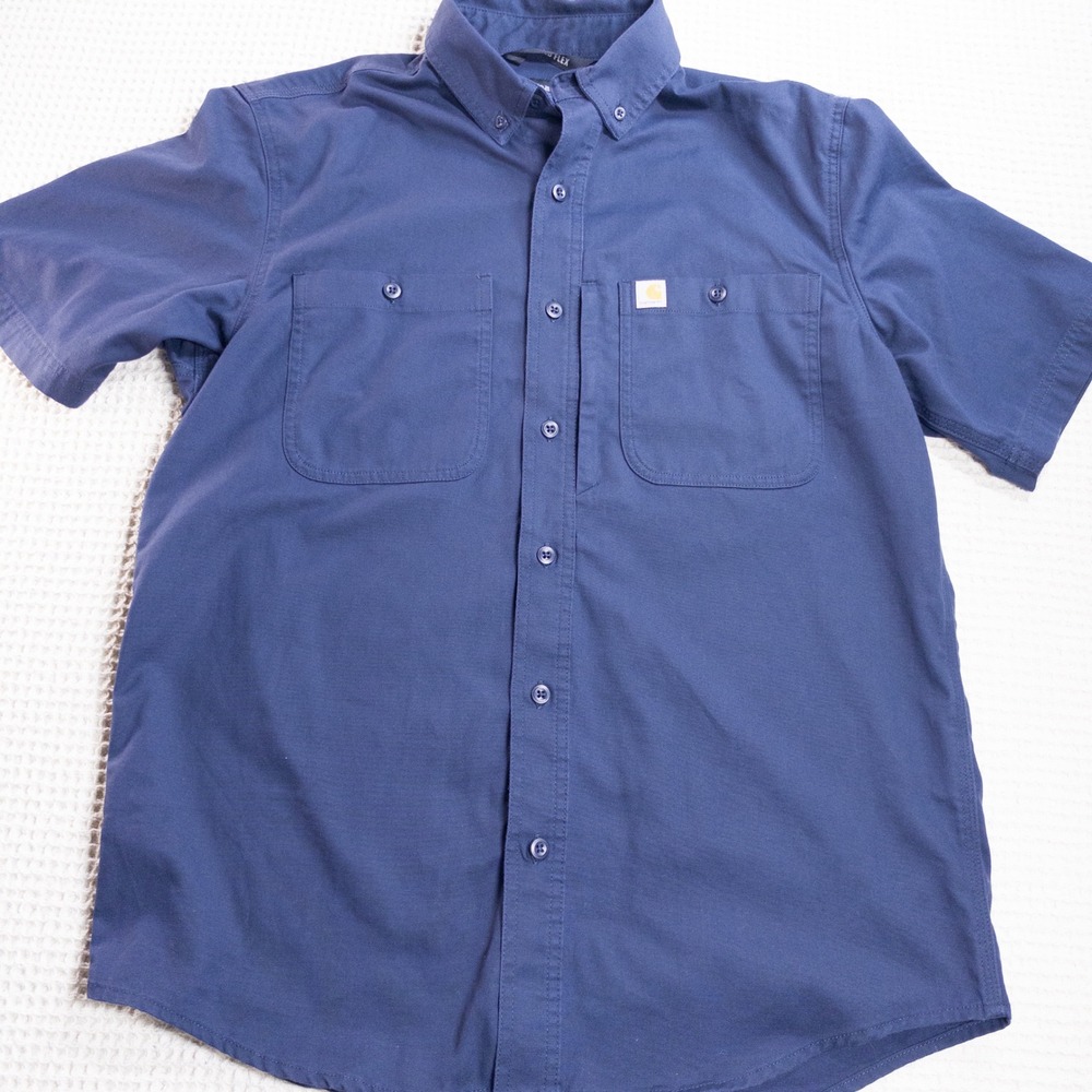Carhartt Rugged Flex Mens Medium Relaxed Fit Short Sleeve Work Shirt Navy TW2537